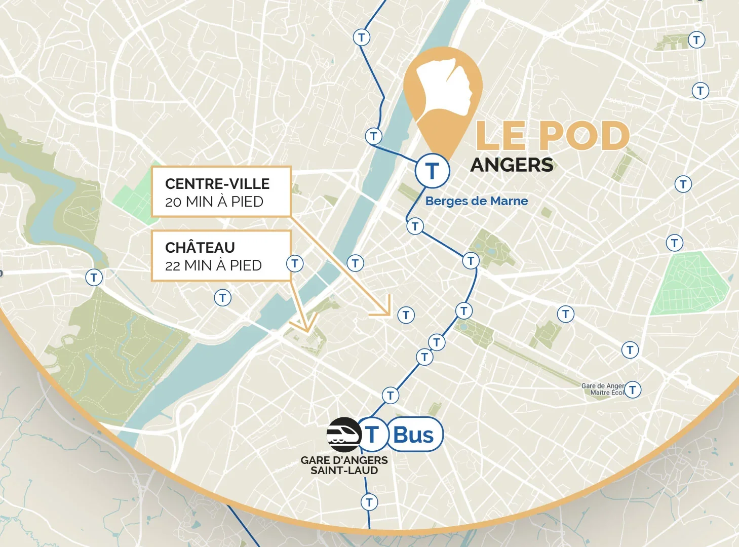 Carte du quartier Saint-Serge à Angers, situant l'immeuble Métamorphose
